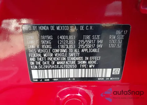 2018 Honda Hr-V Lx из США, поврежденный, VIN 3CZRU5H3XJG702650